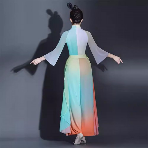 Green Chinese folk dance costumes for women girls Fairy Hanfu Jiaozhou Yangge classical dance wear repertoire performed clothes for female